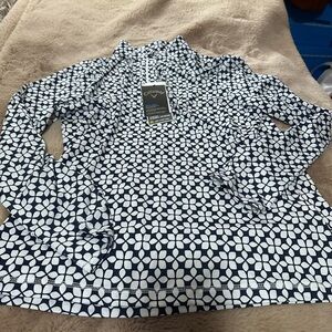 Callaway Navy and White Patterned Long Sleeve Top L NWT